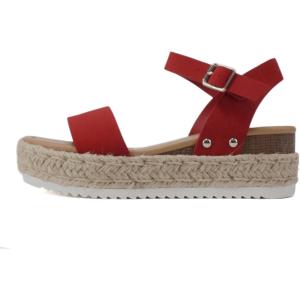 Soda CLIP ~ Women Open Toe Ankle Strap Platform Espadrille Sandal(Lipstick Red Nubuck)