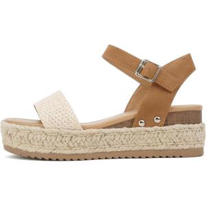Soda CLIP ~ Women Open Toe Ankle Strap Platform Espadrille Sandal(Nude Raffia/Tan)
