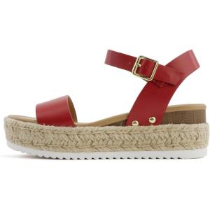 Soda CLIP ~ Women Open Toe Ankle Strap Platform Espadrille Sandal(Red Pu)