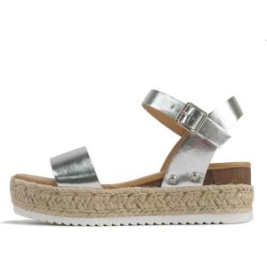 Soda CLIP ~ Women Open Toe Ankle Strap Platform Espadrille Sandal(Silver Pu)