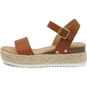 Soda CLIP ~ Women Open Toe Ankle Strap Platform Espadrille Sandal(Tan)