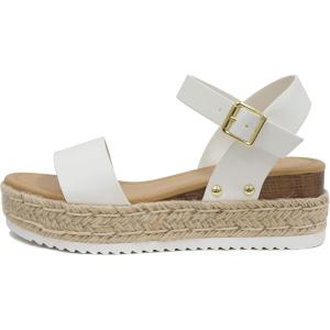 Soda CLIP ~ Women Open Toe Ankle Strap Platform Espadrille Sandal(White)