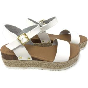 Soda CLIP ~ Women Open Toe Ankle Strap Platform Espadrille Sandal(White C)