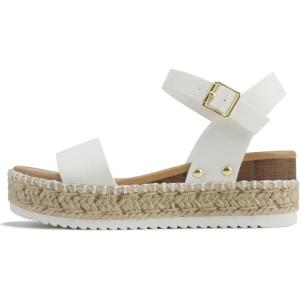 Soda CLIP ~ Women Open Toe Ankle Strap Platform Espadrille Sandal(White Pu (Whipped Stitch))