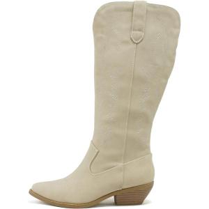 Soda COWBOY ~ Women Western Stitched Pointe Toe Mid Heel Tall Shaft Fashion Boots(Sand Nubuck)
