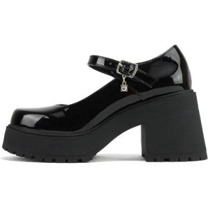 Soda “FABY” ~ Women Round Toe Lug Sole High Heel Mary Jane Pump Shoe with Decorated Rhinestone Charm Adjustable Ankle Strap