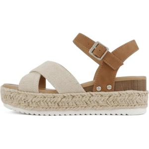 Soda “FIRELY” ~ Women Round Toe Crisscross Band Platform Espadrille Wedge Sandal with Adjustable Ankle Strap(Beige Canvas/Tan)