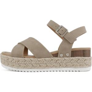 Soda “FIRELY” ~ Women Round Toe Crisscross Band Platform Espadrille Wedge Sandal with Adjustable Ankle Strap(Dk Natural Nubuck)