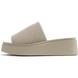 Soda “Farley” ~ Women Open Square Toe Elastic Upper Platform Slide Sandal(Light Nude Fabric)