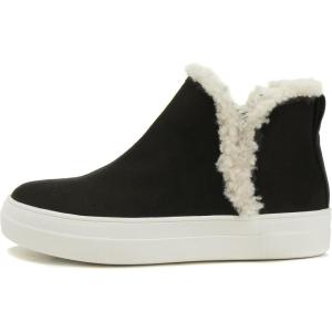 Soda Figure Women’s Faux Fur Trim Fashion High Top Slip On Sneaker Bootie(Black)