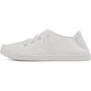 Soda Flat Women Shoes Linen Canvas Slip On Sneakers Lace Up Style Loafers Zig-S(All White)