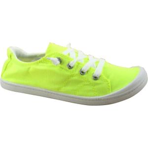 Soda Flat Women Shoes Linen Canvas Slip On Sneakers Lace Up Style Loafers Zig-S(Neon Yellow)