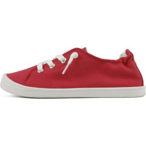 Soda Flat Women Shoes Linen Canvas Slip On Sneakers Lace Up Style Loafers Zig-S(Red)