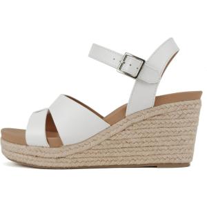 Soda “Front” ~ Women Round Toe Cross Band Low Heel Espadrille Wedge Sandal with Adjustable Ankle Strap(White Pu)