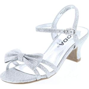 Soda Girly-2 Children’s Girl’s Open Toe Slingback Block High Heel Sandals(Silver Glt)