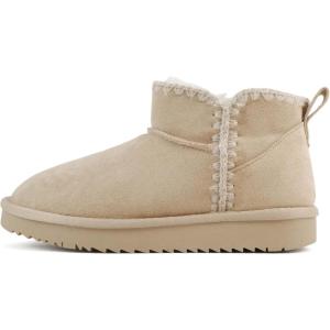 Soda “Groove” ~ Women Round Toe Lug Sole Low Flatform Sherpa-lined Ankle Bootie with Stitch Detail(Low Oat Imsu)