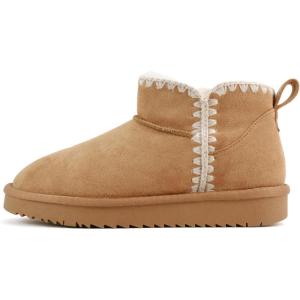 Soda “Groove” ~ Women Round Toe Lug Sole Low Flatform Sherpa-lined Ankle Bootie with Stitch Detail(Low Tan Imsu)