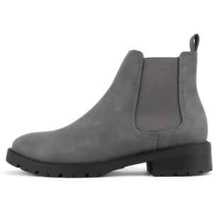 Soda “HOPPER” ~ Women Round Toe Double Elastic Gore Lug Sole Low Heel Chelsea Ankle Boot Bootie(Dark Grey Nubuck)