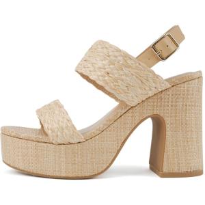 Soda “Home” ~ Women Round Toe Raffia Upper High Heel Platform Wedge Sandal with Adjustable Ankle Strap(Beige Raffia)