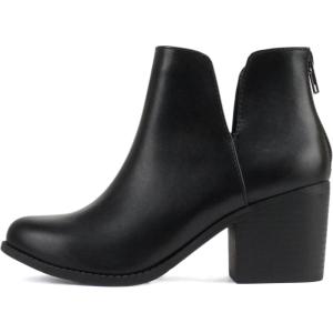 Soda “INBOUND” ~ Women Almond Toe V-Cut Sides Medium Stack Heel Ankle Boot Bootie with Back Zipper(Black Pu)