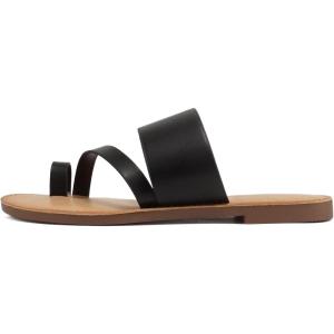 Soda Joan Womens Open Toe Slip On Flip Flop Sandals(Black)