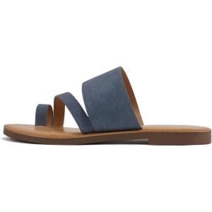 Soda Joan Womens Open Toe Slip On Flip Flop Sandals(Denim Blue)