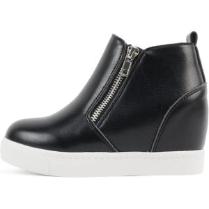Soda Kids/Children/Girls Taylor-2 Hidden Wedge Booties Fashion Sneaker Shoes Side Zipper(Black Pu)