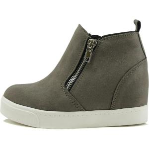 Soda Kids/Children/Girls Taylor-2 Hidden Wedge Booties Fashion Sneaker Shoes Side Zipper(M-grey Imit Suede)