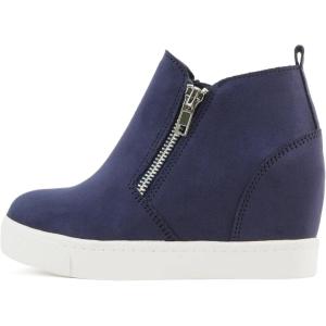 Soda Kids/Children/Girls Taylor-2 Hidden Wedge Booties Fashion Sneaker Shoes Side Zipper(Navy Imit Suede)
