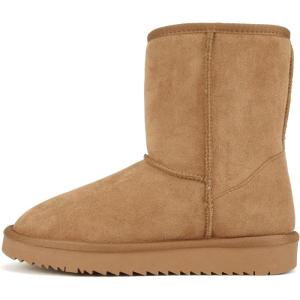 Soda “Kuron” ~ Women Round Toe Lug Sole Low Flatform Sherpa-lined Ankle Boot(Tan Imitation Suede)