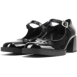 Soda Lance ~ Women Fashion Classic Mary Jane Pump Rounded Square Toe Low Block Heel Shoe(Black Pat)
