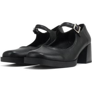 Soda Lance ~ Women Fashion Classic Mary Jane Pump Rounded Square Toe Low Block Heel Shoe(Black Pu)