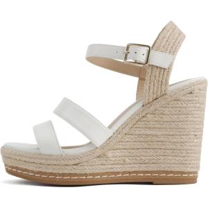 Soda “Lavina” ~ Women Open Square Toe Multi Band High Heel Espadrille Wedge Sandal with Adjustable Ankle Strap(White Pu)