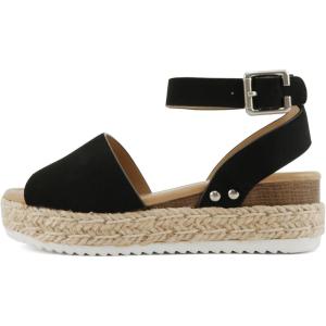 Soda Little Kids/Children/Girls Topic-IIS Espadrille Flatform Wedge Open Toe Sandals(Black)