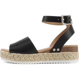 Soda Little Kids/Children/Girls Topic-IIS Espadrille Flatform Wedge Open Toe Sandals(Black Pu)