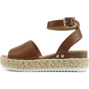 Soda Little Kids/Children/Girls Topic-IIS Espadrille Flatform Wedge Open Toe Sandals(Cognac Pu)