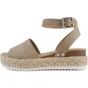 Soda Little Kids/Children/Girls Topic-IIS Espadrille Flatform Wedge Open Toe Sandals(Dark Natural)