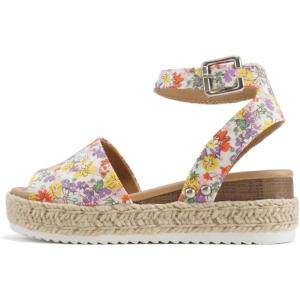 Soda Little Kids/Children/Girls Topic-IIS Espadrille Flatform Wedge Open Toe Sandals(Flower Pink)