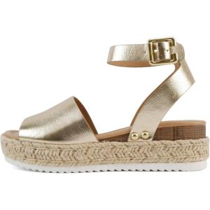 Soda Little Kids/Children/Girls Topic-IIS Espadrille Flatform Wedge Open Toe Sandals(Gold Pu)