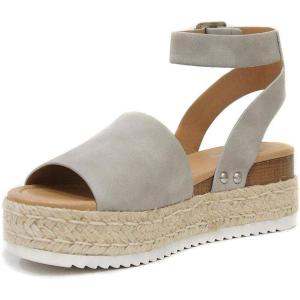 Soda Little Kids/Children/Girls Topic-IIS Espadrille Flatform Wedge Open Toe Sandals(Grey)