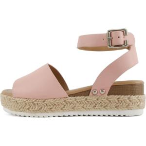 Soda Little Kids/Children/Girls Topic-IIS Espadrille Flatform Wedge Open Toe Sandals(Pink Pu)