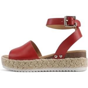 Soda Little Kids/Children/Girls Topic-IIS Espadrille Flatform Wedge Open Toe Sandals(Red Pu)
