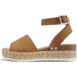 Soda Little Kids/Children/Girls Topic-IIS Espadrille Flatform Wedge Open Toe Sandals(Tan)