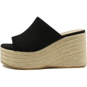 Soda MEIMEI – Women Open Toe High Wedge Jute Espadrille Fashion Slide Sandals