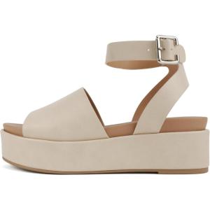 Soda “Magic” ~ Women Round Toe Single Band Platform Sandal with Adjustable Ankle Strap(Beige Pu)