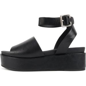 Soda “Magic” ~ Women Round Toe Single Band Platform Sandal with Adjustable Ankle Strap(Black Pu)
