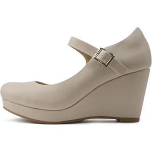 Soda Merry ~ Womens Mary Jane Strap Comfortable Platform Wedge Pump Heel Shoes (Wide Fit Available)(Nude Pu)