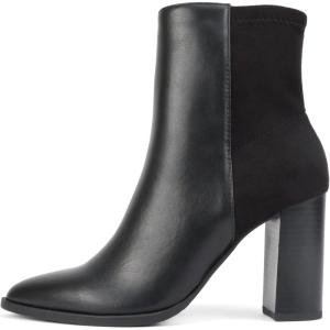Soda “Mover” ~ Women Pointed Toe Two-Tone Medium Heel Ankle Boot with Side Zipper(Black)