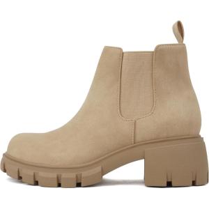 Soda PIONEER-2 Kids/Girls/Children Lug Sole Low Heel Chelsea Fashion Ankle Bootie w/Double Elastic Gore(Beige Nubuck)