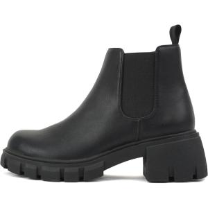 Soda PIONEER-2 Kids/Girls/Children Lug Sole Low Heel Chelsea Fashion Ankle Bootie w/Double Elastic Gore(Black Pu)